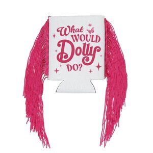 Dolly Parton Christmas Double-Sided Fringe Can Holder Coozie 5" Pink